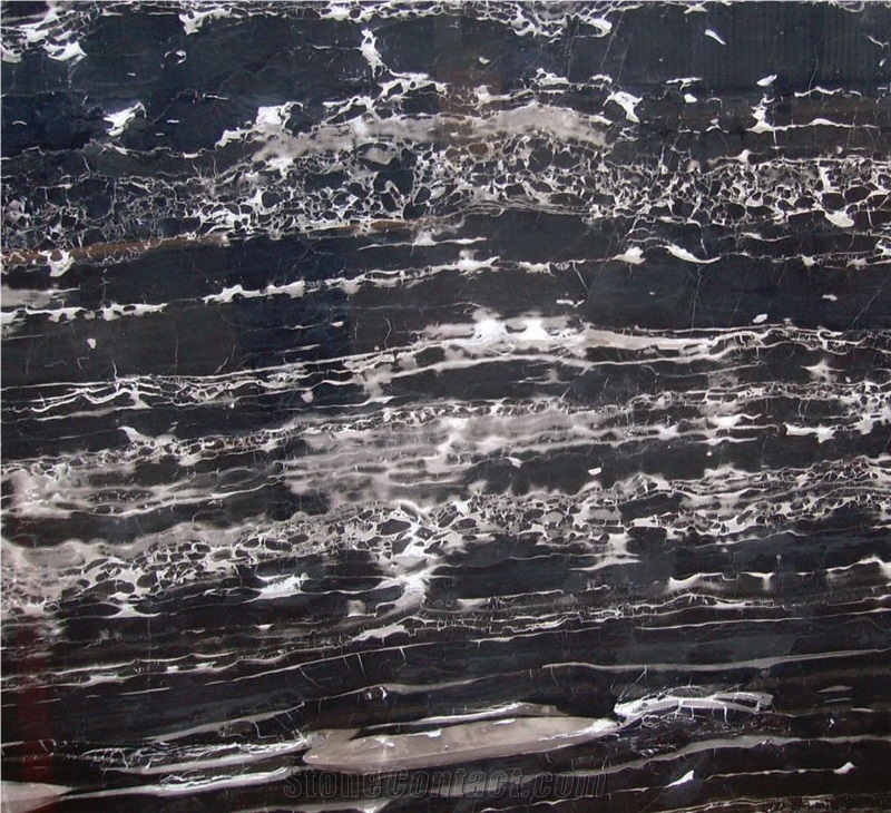 China Silver Dragon Black Portoro Marble Slab Tile