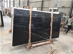 Chinese Black Nero Marquina Marble Slab Negro Tile