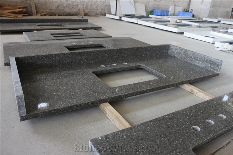Prefab Grey Quartz Solid Stone Bathroom Vanity Top