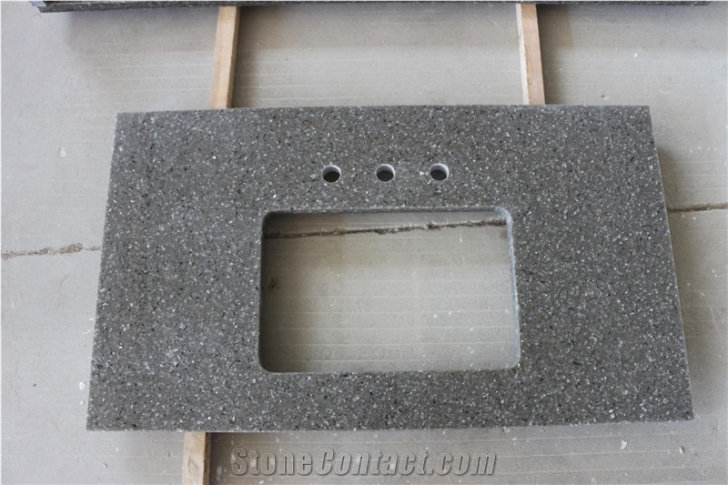 Prefab Grey Quartz Solid Stone Bathroom Vanity Top