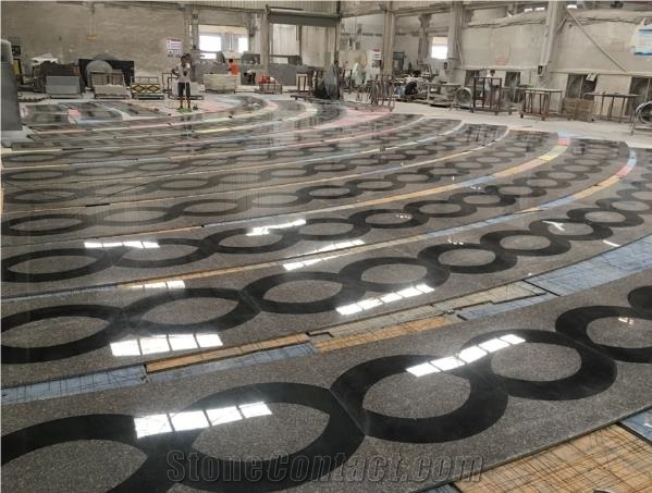 Waterjet Cut G664 & Black Galaxy Granite Flooring