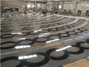 Waterjet Cut G664 & Black Galaxy Granite Flooring