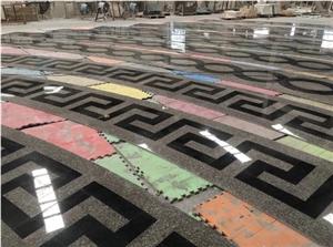 Waterjet Cut G664 & Black Galaxy Granite Flooring