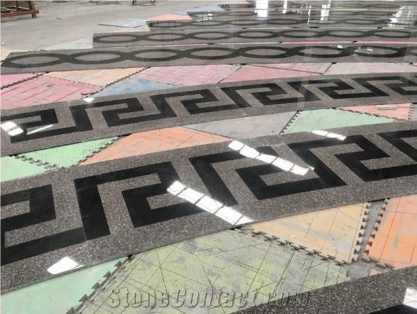 Waterjet Cut G664 & Black Galaxy Granite Flooring