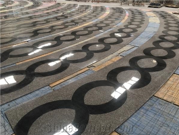 Waterjet Cut G664 & Black Galaxy Granite Flooring
