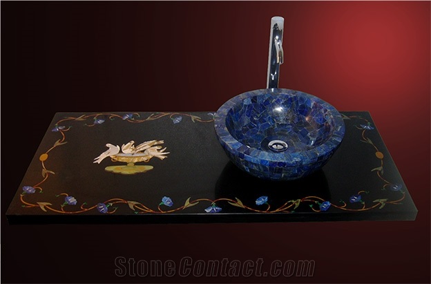 Pietra Dura Inlay Vanity and Lapis Lazuli Sink