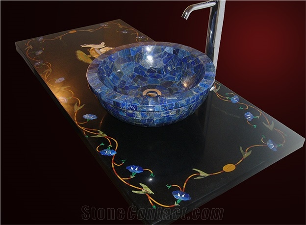 Pietra Dura Inlay Vanity and Lapis Lazuli Sink