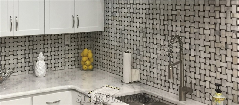 Patara Carrara White Basketweave Stone Mosaic