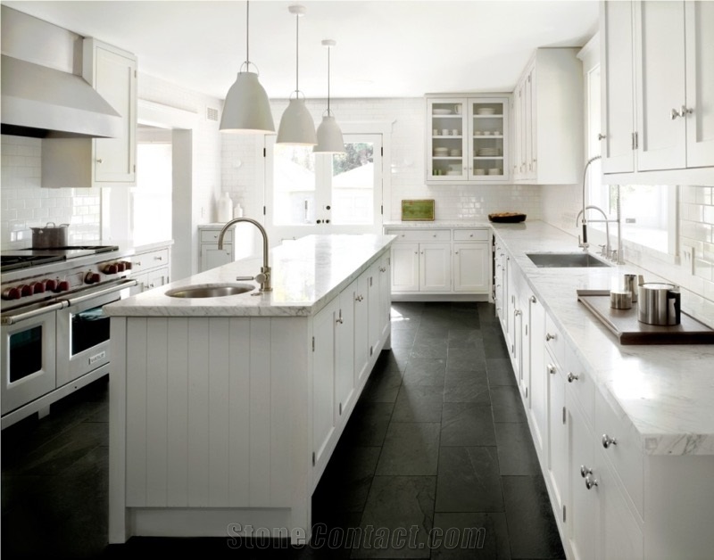 Marble Countertop, Black Slate Kitchen Floor Tiles