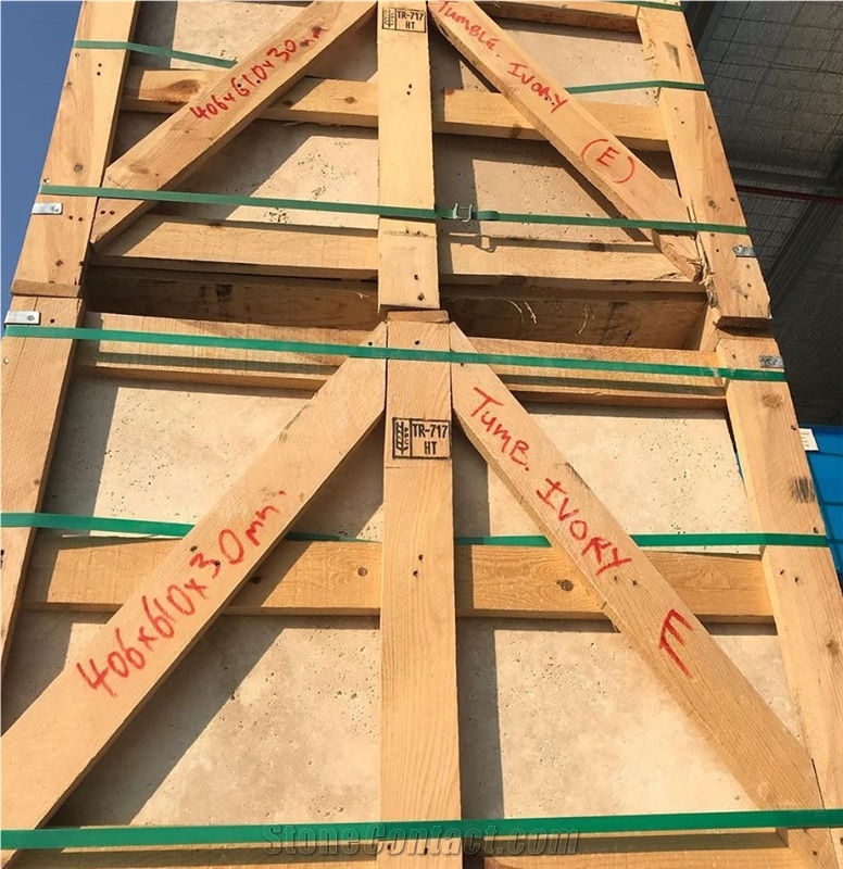 Tumbled Ivory Travertine Pavers in Stock