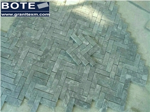 Black Slate Herringbone Style Mosaic Tile Split