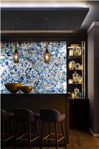 Blue Agate Semiprecious Stone Round Table