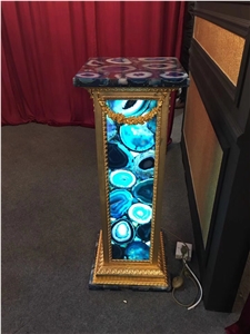 Blue Agate Semiprecious Stone Round Table