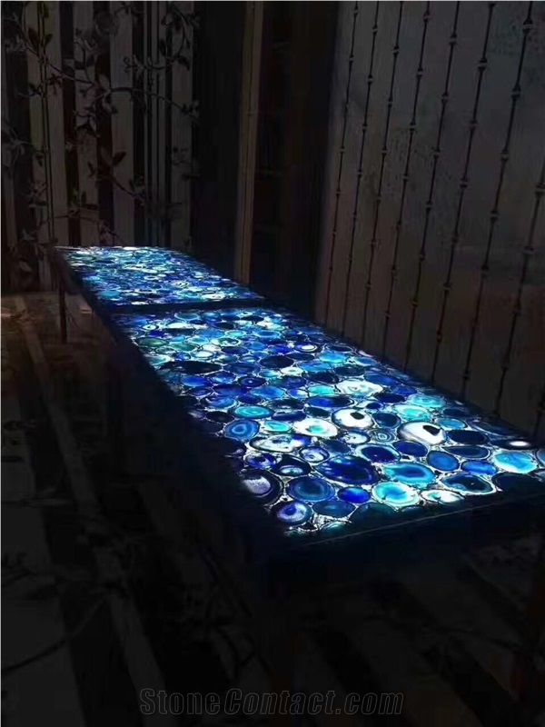 Blue Agate Semiprecious Stone Round Table