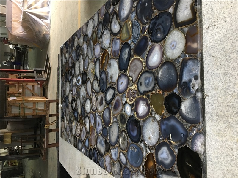 Grey Agate Gemstone Backlit Table Coffee Top Slab