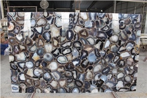 Grey Agate Gemstone Backlit Table Coffee Top Slab