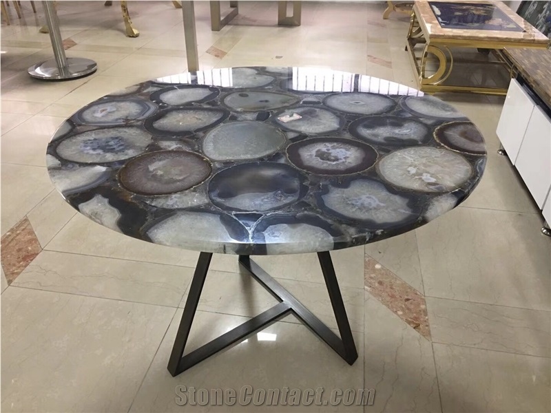 Grey Agate Gemstone Backlit Table Coffee Top Slab