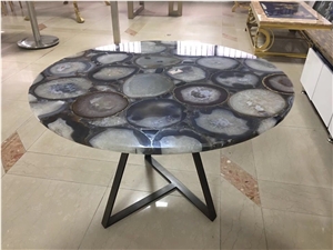 Grey Agate Gemstone Backlit Table Coffee Top Slab