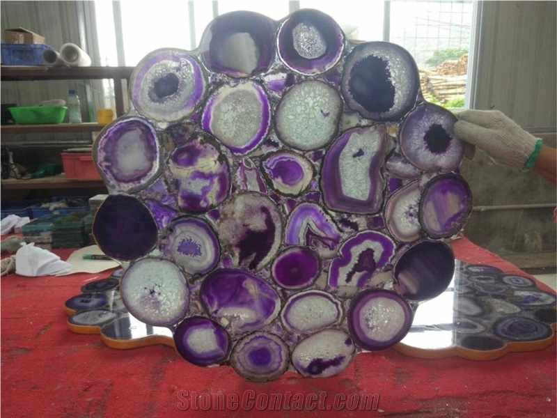 Purple Agate Semiprecious Stone Cafe Tabletop
