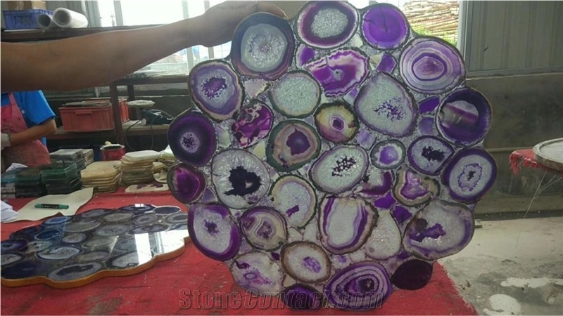 Purple Agate Semiprecious Stone Cafe Tabletop