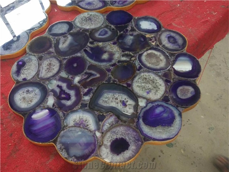Purple Agate Semiprecious Stone Cafe Tabletop
