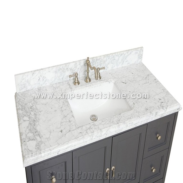 Bianco Carrara White Marble Vanity Top Single Sink