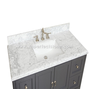 Bianco Carrara White Marble Vanity Top Single Sink