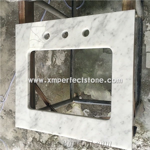 Bianco Carrara White Marble Vanity Top Single Sink