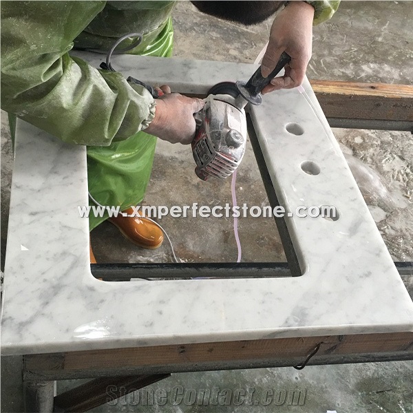 Bianco Carrara White Marble Vanity Top Single Sink