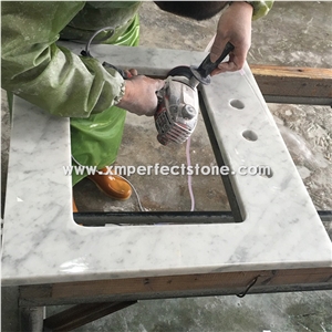 Bianco Carrara White Marble Vanity Top Single Sink