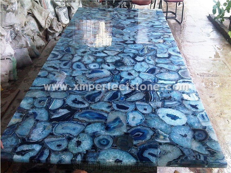 Blue Semiprecious Stone Kitchen Countertop Bar Top