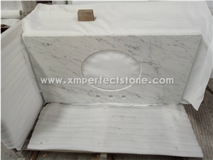 Carrara White Marble Vanity Top with Round Sink