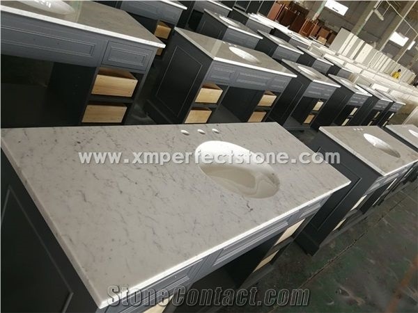 Double Sink Carrara White Marble Vanity Top