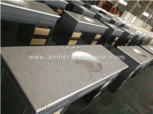 Double Sink Carrara White Marble Vanity Top