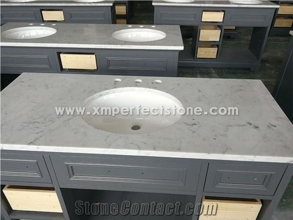 Double Sink Carrara White Marble Vanity Top
