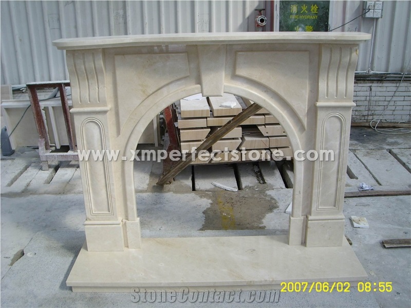 High Quality White Limestone Fireplace