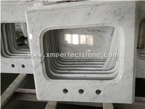Ogee Edge Carrara White Marble Double Sink Bathroom Tops