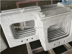 Ogee Edge Carrara White Marble Double Sink Bathroom Tops