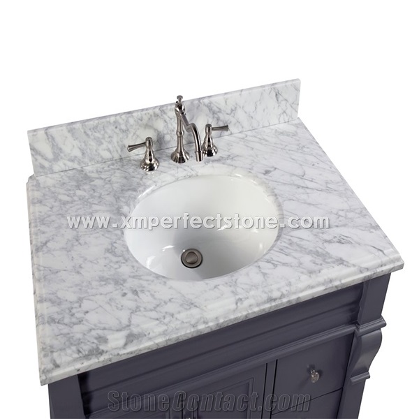 Polished Carrara White Vanity Top Round Sink