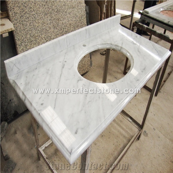 Polished Carrara White Vanity Top Round Sink