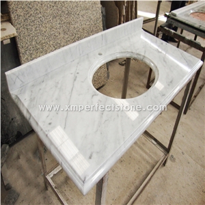 Polished Carrara White Vanity Top Round Sink