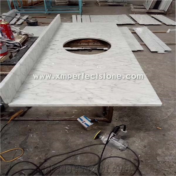 Polished Carrara White Vanity Top Round Sink