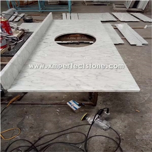 Polished Carrara White Vanity Top Round Sink