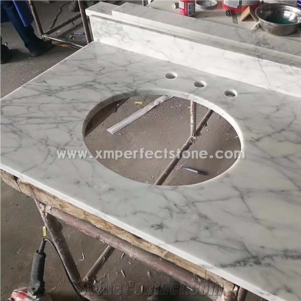 Polished Carrara White Vanity Top Round Sink