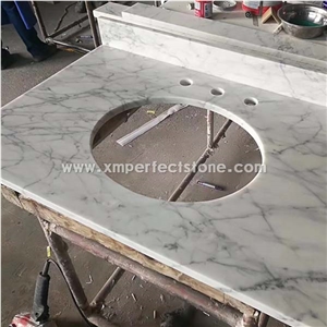 Polished Carrara White Vanity Top Round Sink