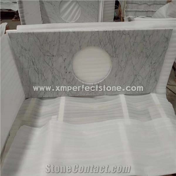 Polished Carrara White Vanity Top Round Sink
