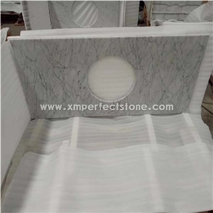 Polished Carrara White Vanity Top Round Sink