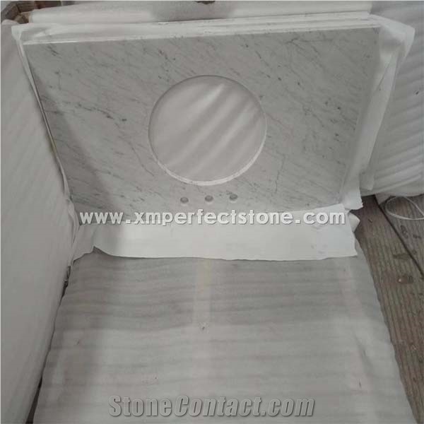 Polished Carrara White Vanity Top Round Sink