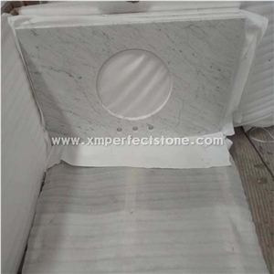 Polished Carrara White Vanity Top Round Sink