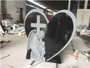 Black Heart Monument with Angel and Cross Carved